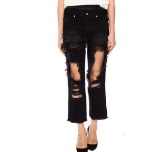 Diesel De-Ika Jeans with Holes Lace Ripped Short 26 Black